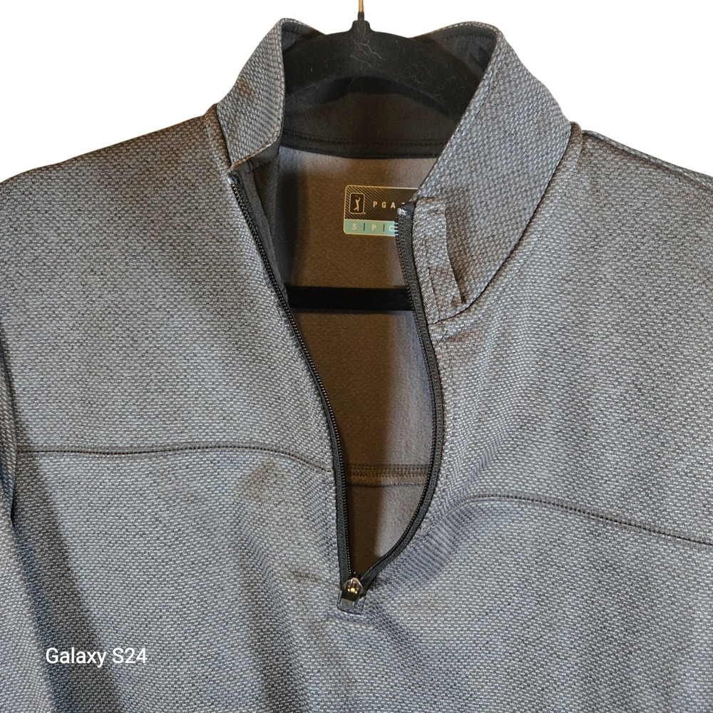 PGA TOUR Mens Golf 1/4 Zip Pullover Small S‎ Caviar Heather Long Sleeve